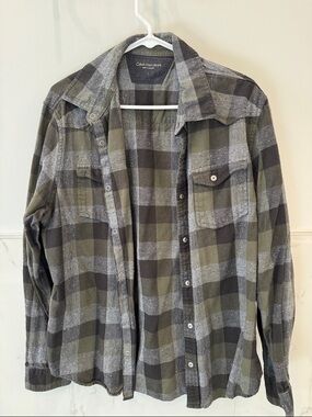 Calvin Klein Jeans Olive & Gray Plaid Flannel Shirt Men’s L